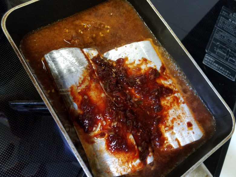 太刀魚のヤンニョム煮。身が薄かったけれど、鮮度もよくて美味しかった!