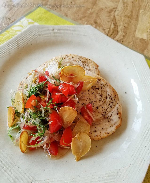 レシピ_めかじきのにんにく焼き・香味野菜のせ